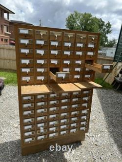 Antique Library Card Catalog Multi 84 Drawer Office Apothecary Maple Industrial