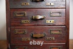 Antique Library Card Catalog Wood Oak 4 drawer file box brass pulls recipe card