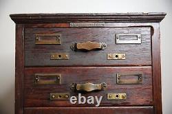 Antique Library Card Catalog Wood Oak 4 drawer file box brass pulls recipe card