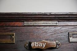 Antique Library Card Catalog Wood Oak 4 drawer file box brass pulls recipe card