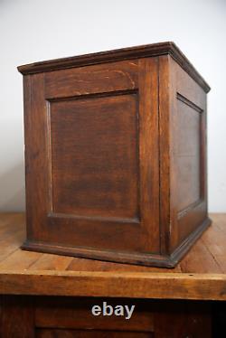 Antique Library Card Catalog Wood Oak 4 drawer file box brass pulls recipe card