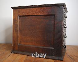 Antique Library Card Catalog Wood Oak 4 drawer file box brass pulls recipe card