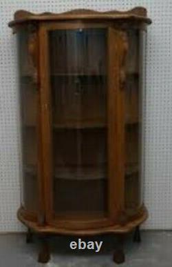 Antique Lion Head And Claw Feet Curved-Glass Curio Cabinet