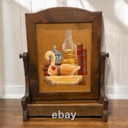 Antique MCM Repurposed Shaving Table Top Shelf With Hand Painted Hearts & Goose