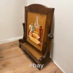 Antique MCM Repurposed Shaving Table Top Shelf With Hand Painted Hearts & Goose