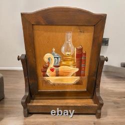 Antique MCM Repurposed Shaving Table Top Shelf With Hand Painted Hearts & Goose