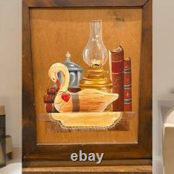 Antique MCM Repurposed Shaving Table Top Shelf With Hand Painted Hearts & Goose