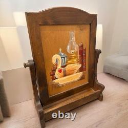 Antique MCM Repurposed Shaving Table Top Shelf With Hand Painted Hearts & Goose