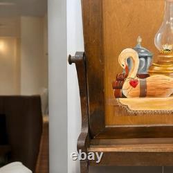 Antique MCM Repurposed Shaving Table Top Shelf With Hand Painted Hearts & Goose