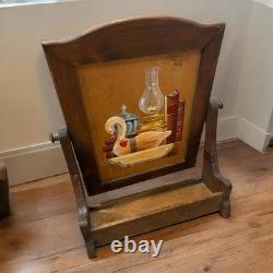 Antique MCM Repurposed Shaving Table Top Shelf With Hand Painted Hearts & Goose