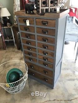 Antique MID Century Wood 16 Drawer Library Card Catalog File Cabinet