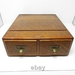 Antique Macey 2 Drawer Card Catalog Oak Brass Handles Stackable Dovetail Joints