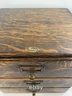 Antique Macey Dovetailed Oak 3 Drawer Desk Top Paper File Box Cabinet