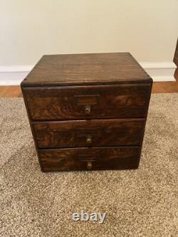 Antique Macey Dovetailed Oak 3 Drawer Desk Top Paper File Box Cabinet