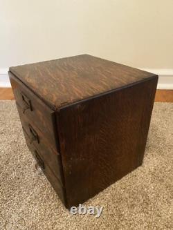 Antique Macey Dovetailed Oak 3 Drawer Desk Top Paper File Box Cabinet