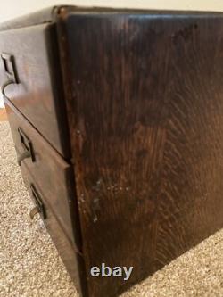 Antique Macey Dovetailed Oak 3 Drawer Desk Top Paper File Box Cabinet
