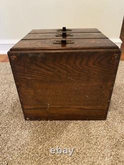 Antique Macey Dovetailed Oak 3 Drawer Desk Top Paper File Box Cabinet