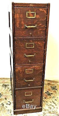 Antique Macys Tiger Oak 4 Drawer Filing Cabinet