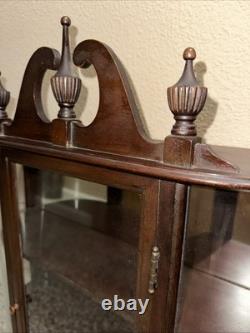 Antique Mahogany Bow Front Cabinet Curved Glass Mirror 19th Century 1930s-1940s