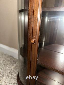 Antique Mahogany Bow Front Cabinet Curved Glass Mirror 19th Century 1930s-1940s