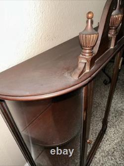 Antique Mahogany Bow Front Cabinet Curved Glass Mirror 19th Century 1930s-1940s