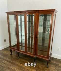 Antique Mahogany Breakfront Vitrine China Cabinet Hutch