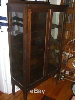 Antique Mahogany China Cabinet 3 Shelves with 3 sides glass c. 1930's Depression