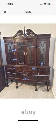 Antique Mahogany Chippendale China Hutch Cabinet Buffet Curio