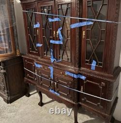 Antique Mahogany Chippendale China Hutch Cabinet Buffet Curio