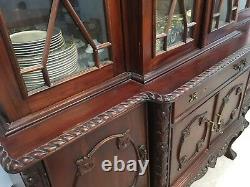 Antique Mahogany Chippendale China Hutch Cabinet Buffet Curio