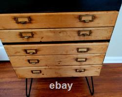 Antique Maple Wood Apothecary Cabinet 14 Dovetail Drawers Documents 53X23X 16