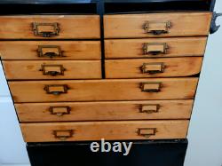 Antique Maple Wood Apothecary Cabinet 14 Dovetail Drawers Documents 53X23X 16