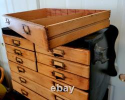 Antique Maple Wood Apothecary Cabinet 14 Dovetail Drawers Documents 53X23X 16