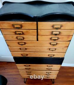 Antique Maple Wood Apothecary Cabinet 14 Dovetail Drawers Documents 53X23X 16
