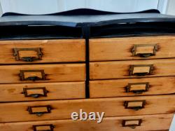 Antique Maple Wood Apothecary Cabinet 14 Dovetail Drawers Documents 53X23X 16