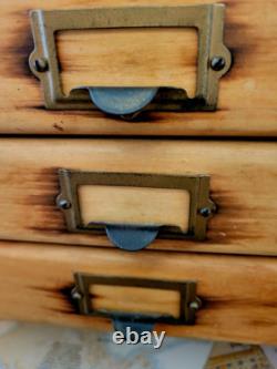 Antique Maple Wood Apothecary Cabinet 14 Dovetail Drawers Documents 53X23X 16