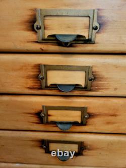 Antique Maple Wood Apothecary Cabinet 14 Dovetail Drawers Documents 53X23X 16