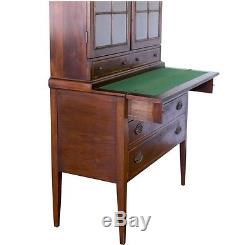 Antique Massachusetts Federal Inlaid Mahogany Two Part Secretary Bookcase w Key