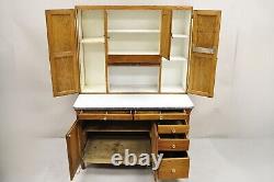 Antique Mastercraft Oak Wood Porcelain Enamel Hoosier Kitchen Cupboard Cabinet