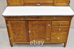 Antique Mastercraft Oak Wood Porcelain Enamel Hoosier Kitchen Cupboard Cabinet