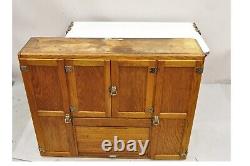 Antique Mastercraft Oak Wood Porcelain Enamel Hoosier Kitchen Cupboard Cabinet