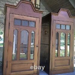 Antique Matching Pair Walnut Wall Display Cabinets Arches Victorian Key 40 1/2