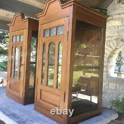 Antique Matching Pair Walnut Wall Display Cabinets Arches Victorian Key 40 1/2