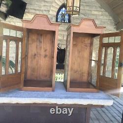 Antique Matching Pair Walnut Wall Display Cabinets Arches Victorian Key 40 1/2