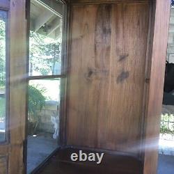 Antique Matching Pair Walnut Wall Display Cabinets Arches Victorian Key 40 1/2