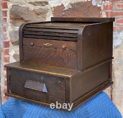 Antique McCaskey Register Quartersawn Oak Roll Top Library File Cabinet