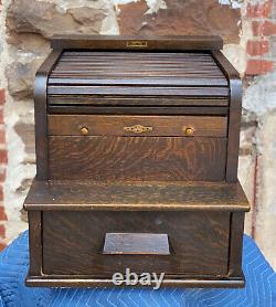 Antique McCaskey Register Quartersawn Oak Roll Top Library File Cabinet