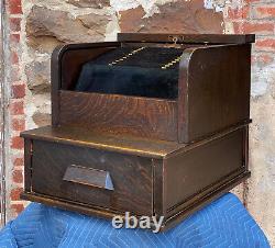 Antique McCaskey Register Quartersawn Oak Roll Top Library File Cabinet