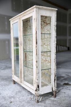 Antique Medical Cabinet Wood Glass Display Case Vintage apothecary Chippy white