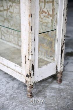 Antique Medical Cabinet Wood Glass Display Case Vintage apothecary Chippy white